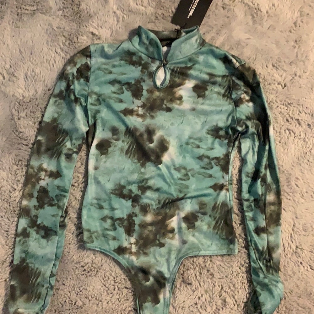 PLT Green Printed High Neck Bodysuit